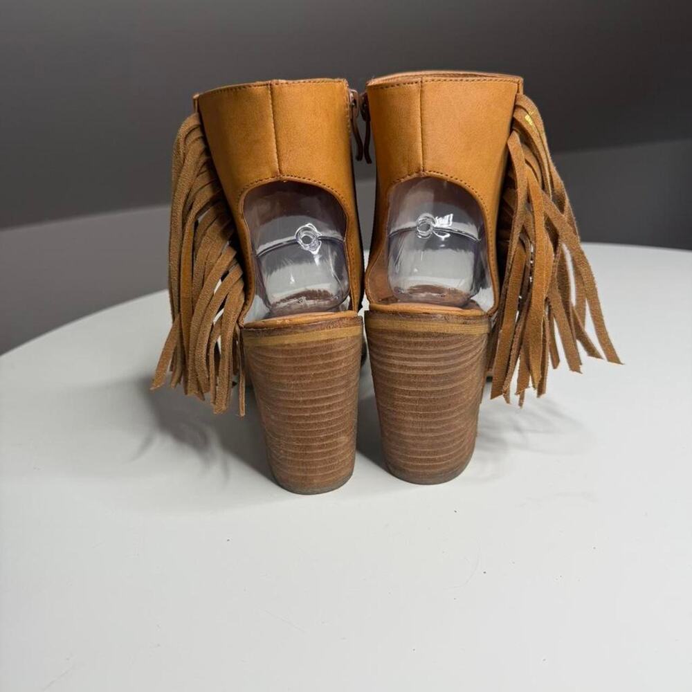 Very Volatile LA Tan Fringe Heeled Sandals Boots Clear Heel Boho Festival Size 9 - Picture 6 of 8
